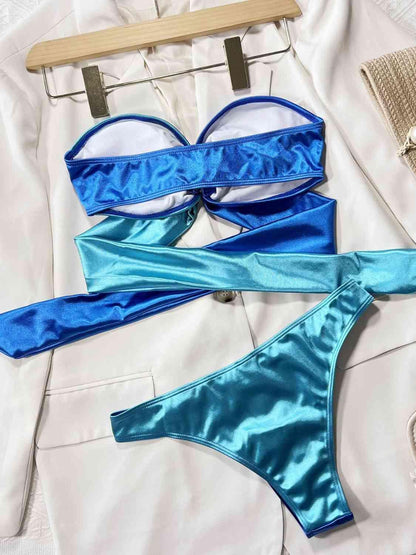 Two-Tone Ring Detail Tied Bikini Set Carauana Store