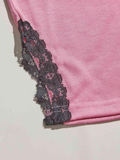 V-Neck Lace Trim Slit Cami and Pants Pajama Set Carauana Store