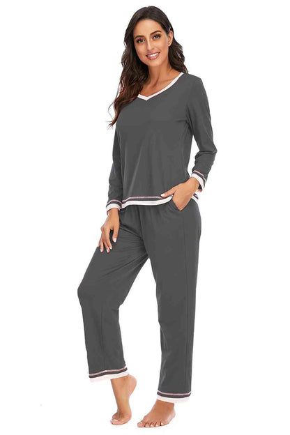 V-Neck Top and Pants Lounge Set Carauana Store