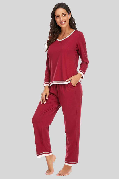 V-Neck Top and Pants Lounge Set Carauana Store