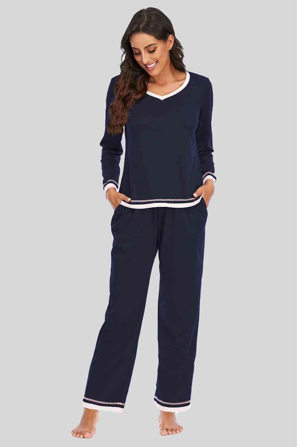 V-Neck Top and Pants Lounge Set Carauana Store
