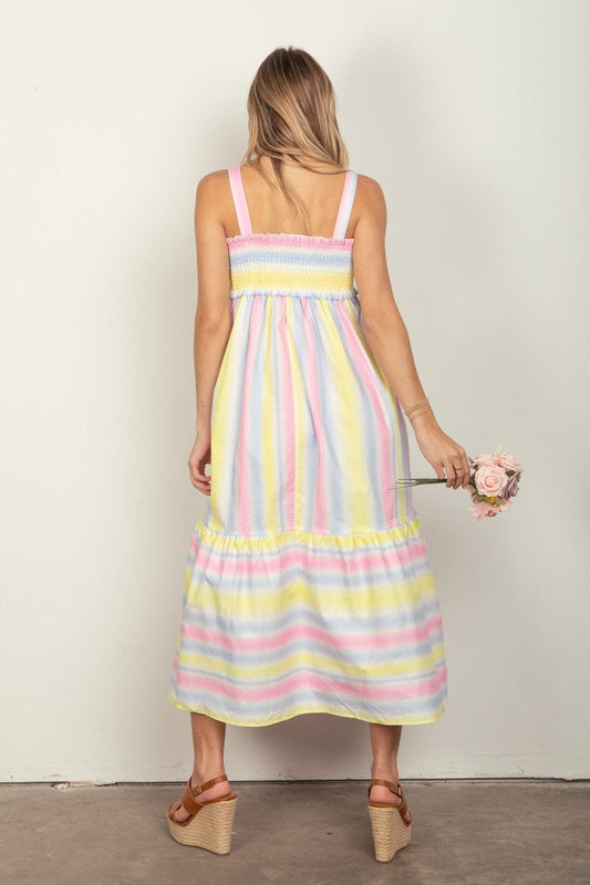 VERY J Striped Woven Smocked Midi Cami Dress Carauana Store