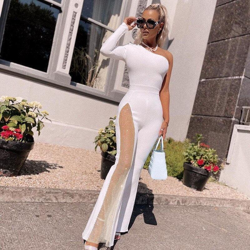 Vip Jumpsuits Rhinestones Bodycon Flared Slim Fit High Waist One-piece Outfits Carauana Store