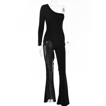 Vip Jumpsuits Rhinestones Bodycon Flared Slim Fit High Waist One-piece Outfits Carauana Store
