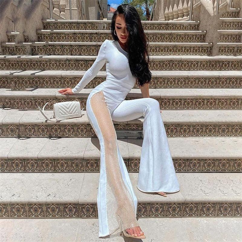 Vip Jumpsuits Rhinestones Bodycon Flared Slim Fit High Waist One-piece Outfits Carauana Store