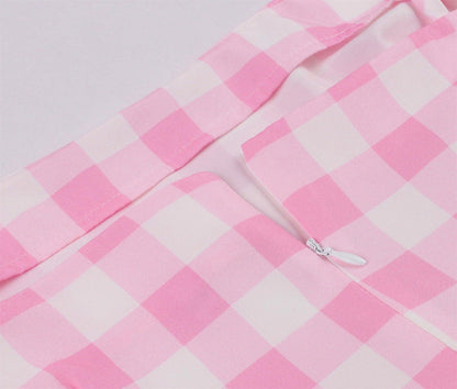Women Vintage Barbiee Pink Plaid Dress Carauana Store