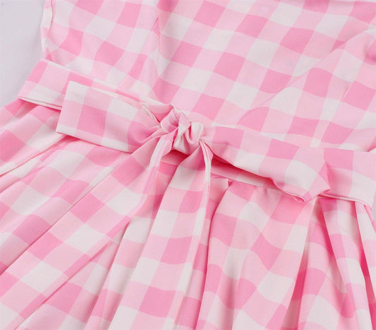 Women Vintage Barbiee Pink Plaid Dress Carauana Store