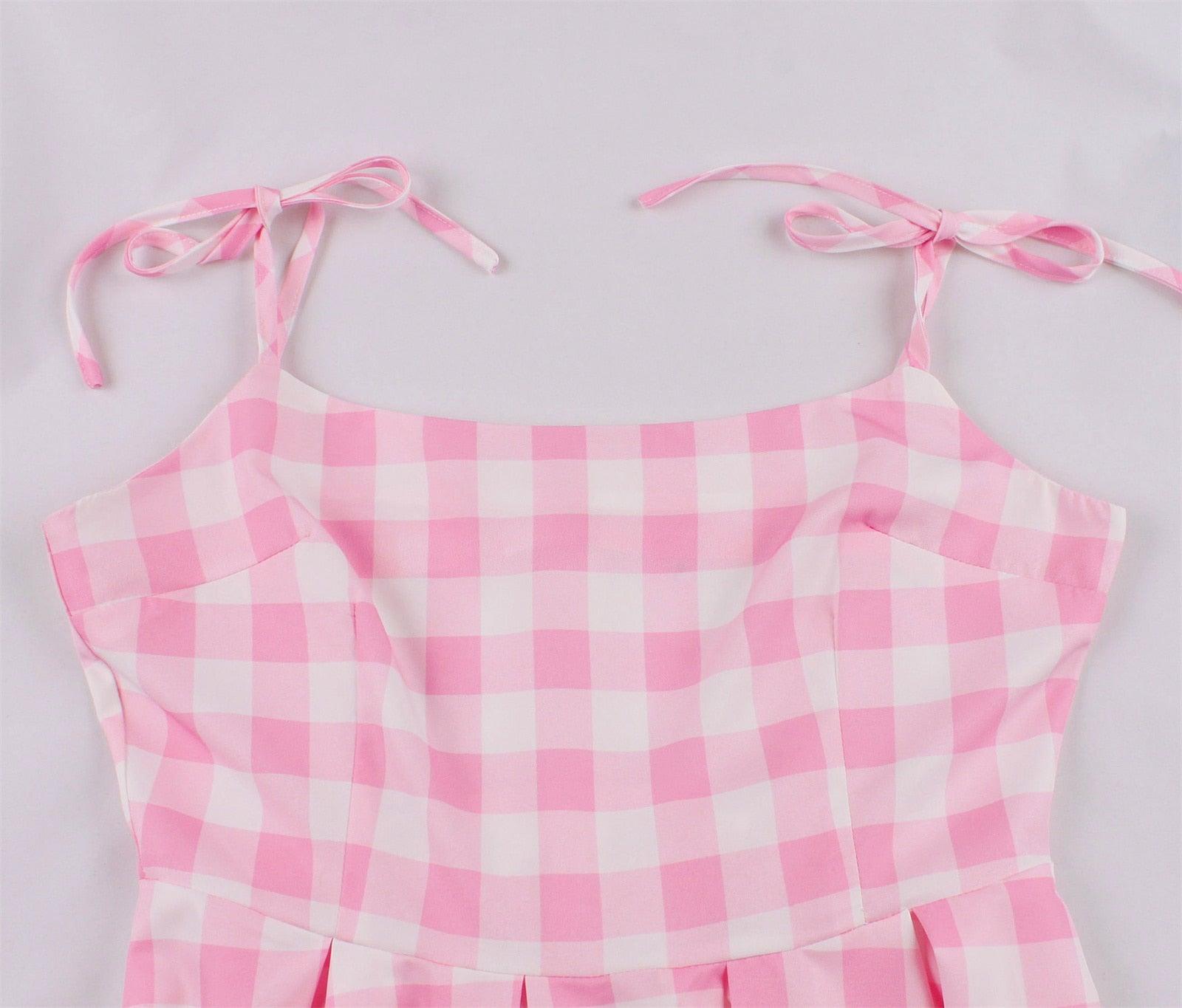 Women Vintage Barbiee Pink Plaid Dress Carauana Store