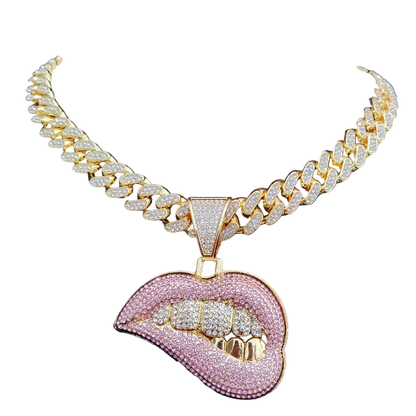 ZIDOM Bite Lip Necklace – Rhinestone Pendant - CaRaUaNa Fashion