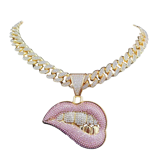 ZIDOM Bite Lip Necklace – Rhinestone Pendant - CaRaUaNa Fashion