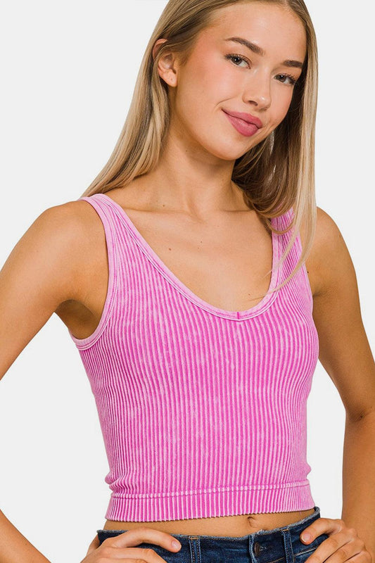 Zenana Washed Ribbed Cropped Tank Carauana Store