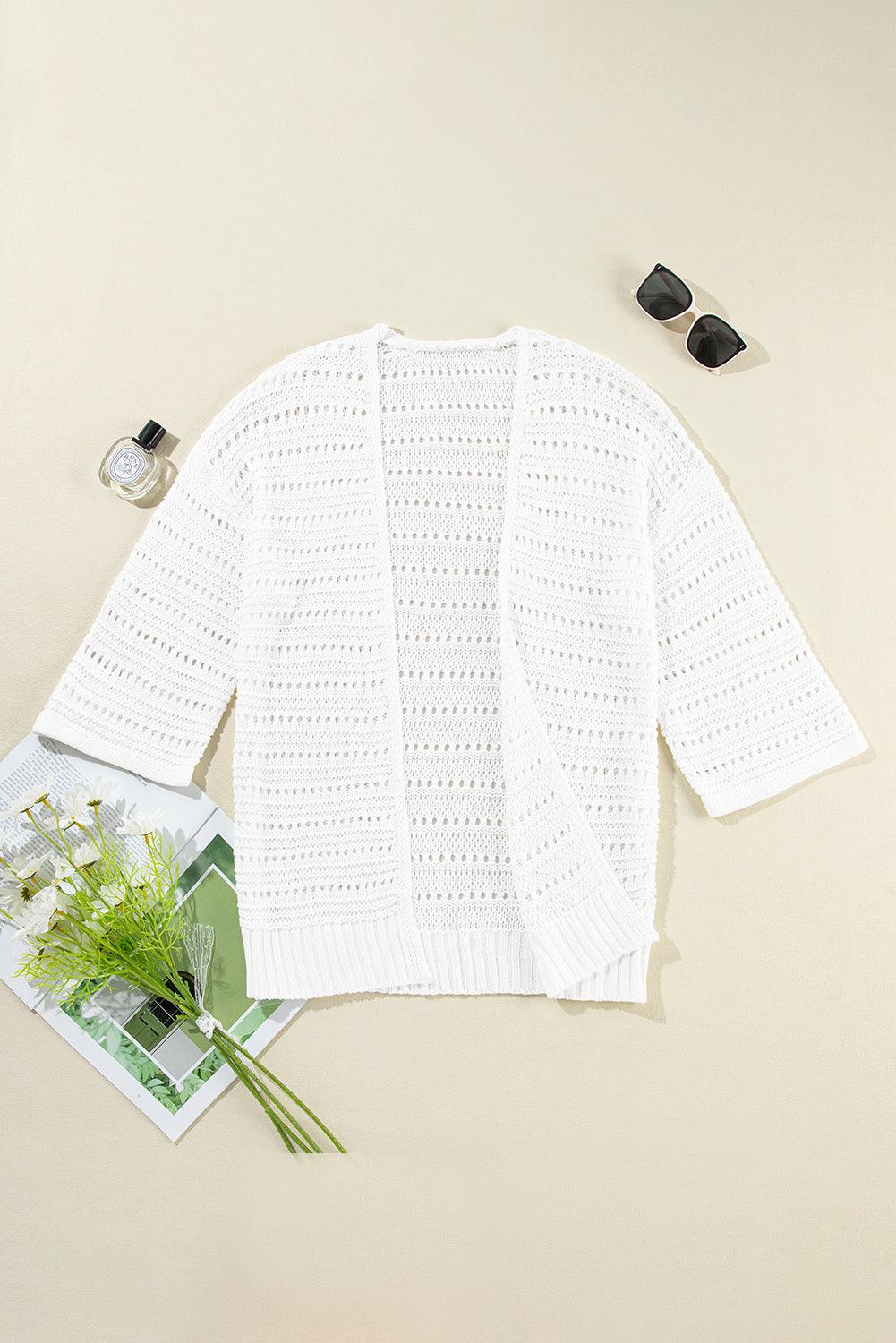 Openwork Open Front Long Sleeve Cardigan Carauana Store