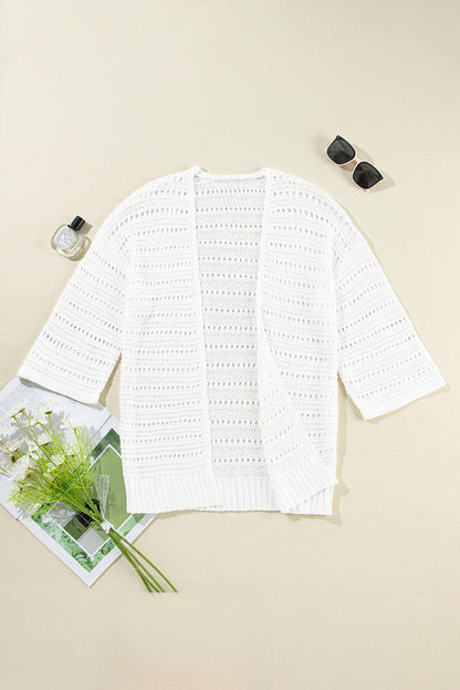 Openwork Open Front Long Sleeve Cardigan Carauana Store