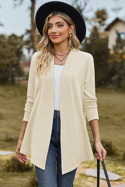Textured Open Front Long Sleeve Cardigan Carauana Store