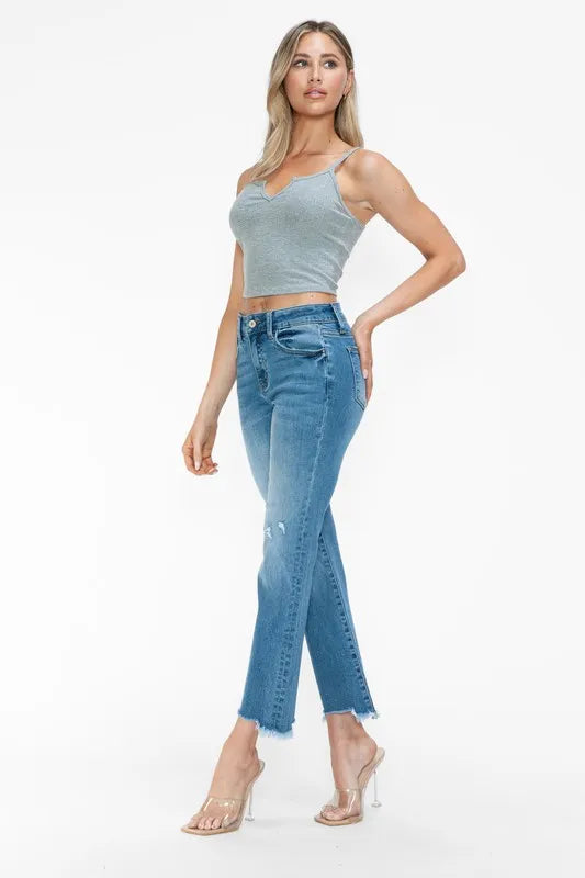 bytos Raw Hem Distressed Mid Rise Crop Jeans Carauana Store