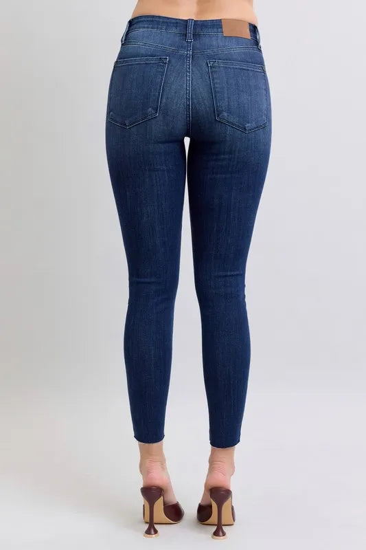 Judy Blue Full Size Mid Rise Skinny Jeans with Raw Hem Plus Size Carauana Store