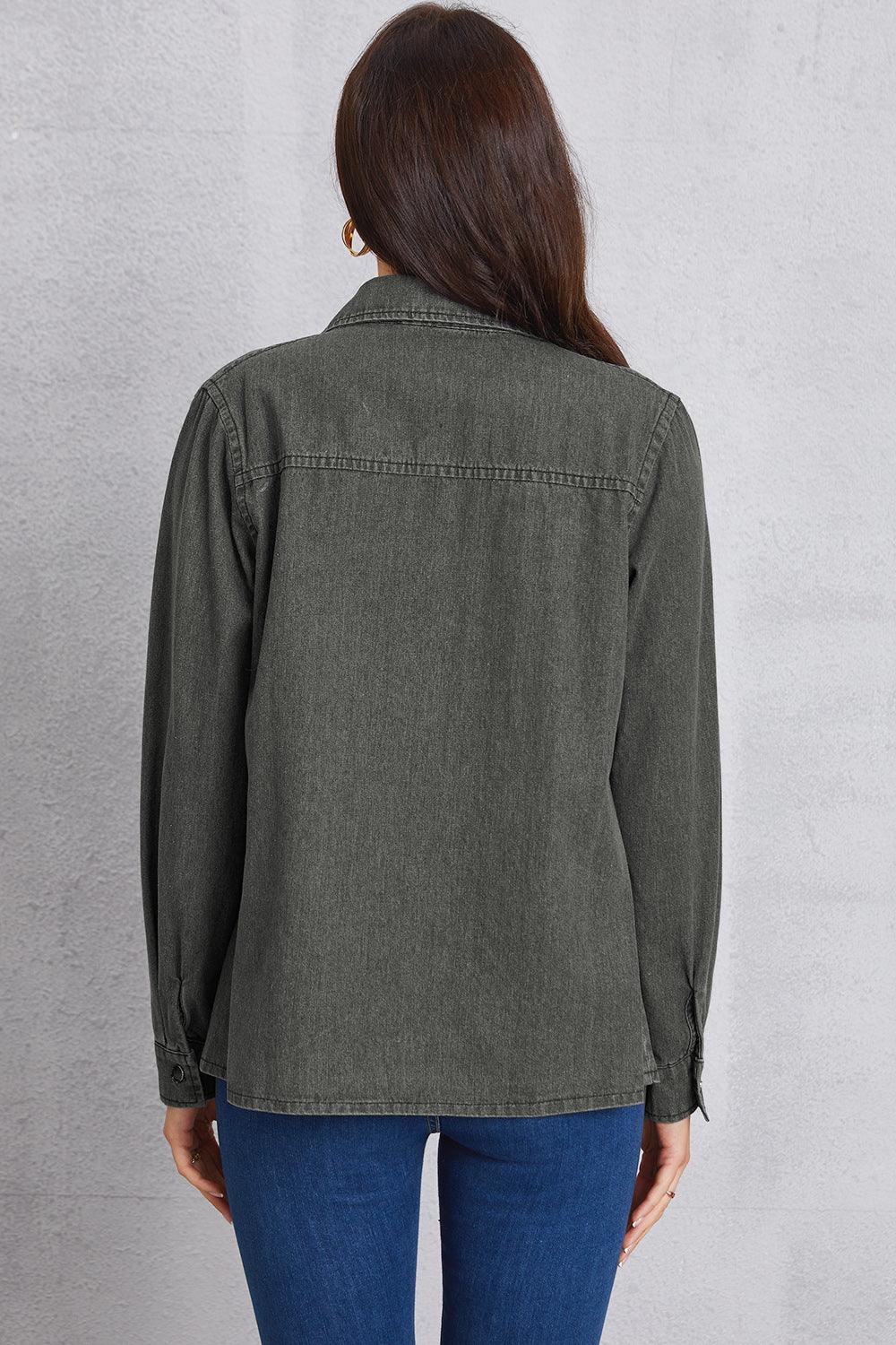 Collared Neck Button Up Denim Top Carauana Store