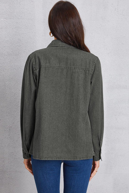 Collared Neck Button Up Denim Top Carauana Store