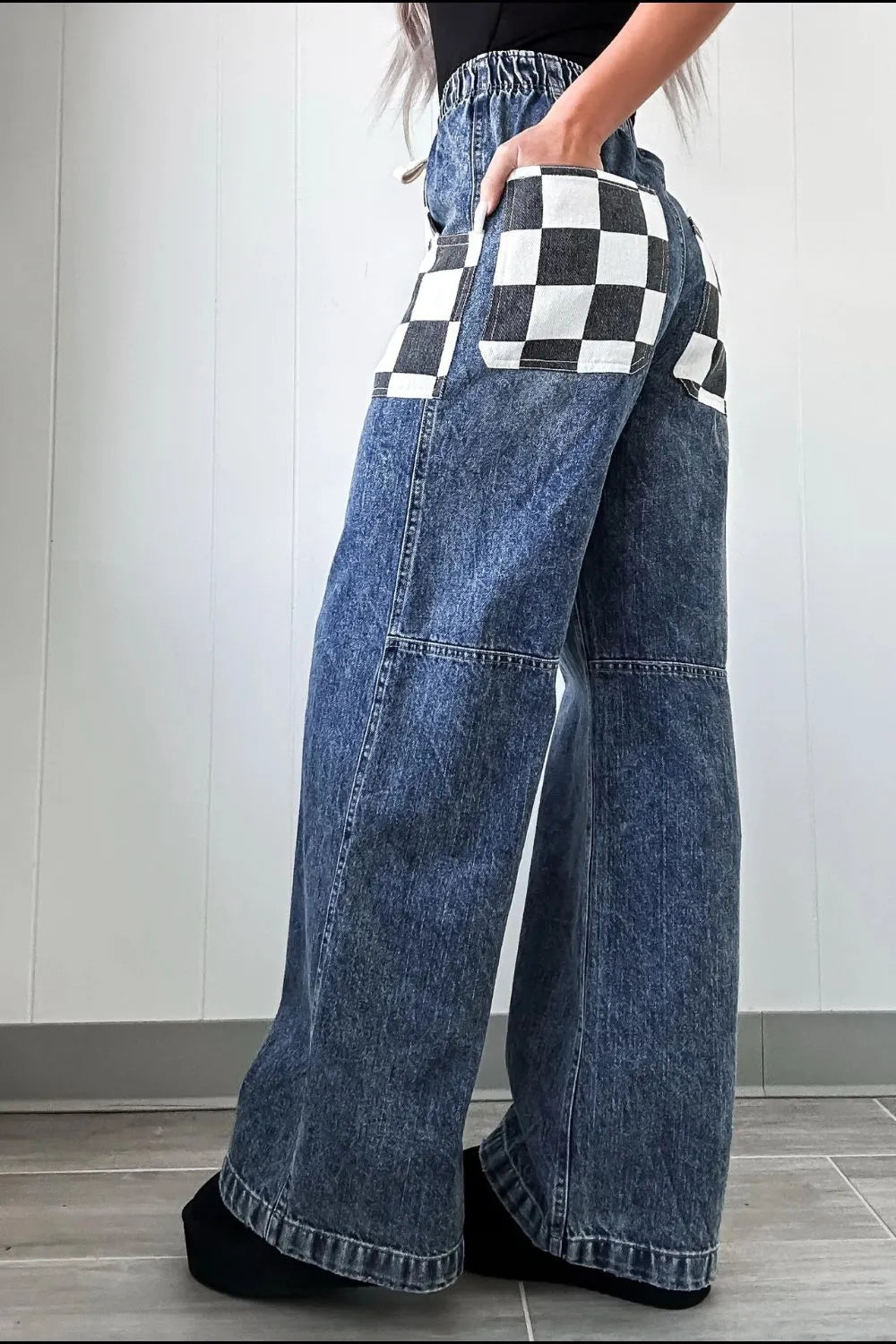 Checkered Wide Leg Jeans Carauana Store