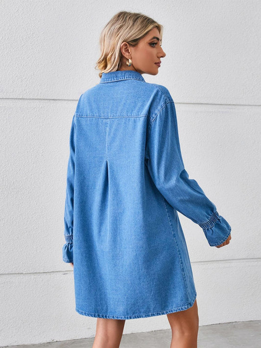 Pocketed Dropped Shoulder Mini Denim Dress Carauana Store