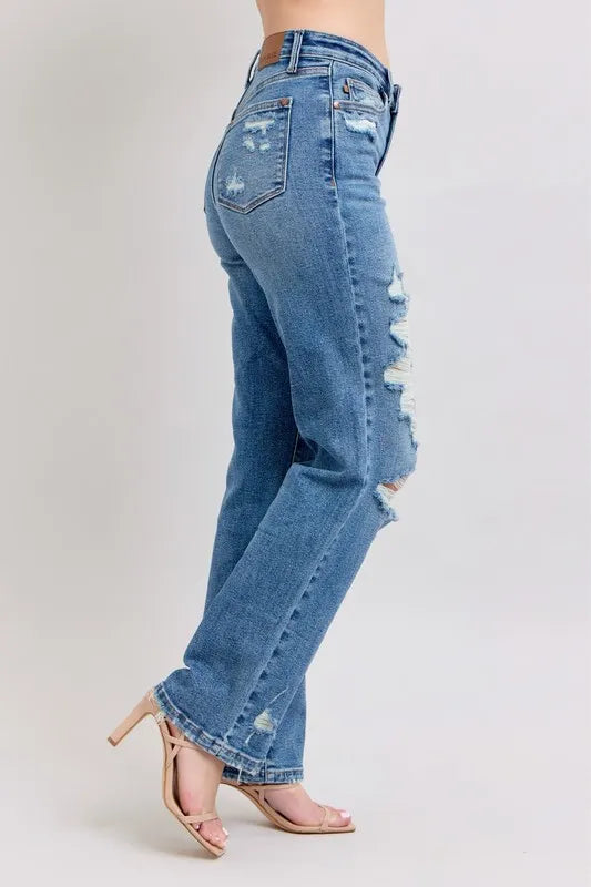 Judy Blue Full Size High Waist Heavy Destroy Straight Jeans Plus Size Carauana Store