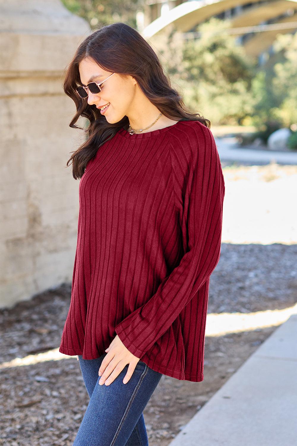 Basic Bae Full Size Ribbed Round Neck Long Sleeve Knit Top Carauana Store