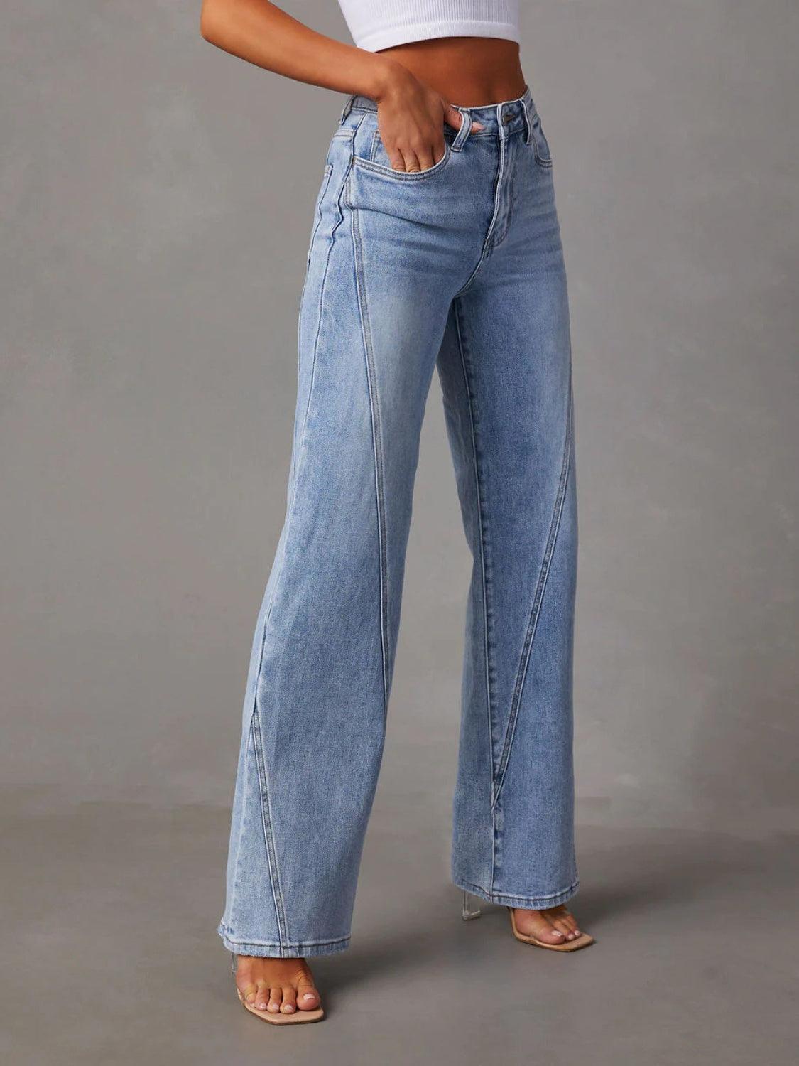 High Waist Straight Jeans with Pockets Carauana Store