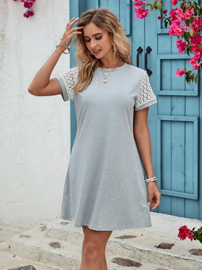 Openwork Round Neck Short Sleeve Dress Carauana Store