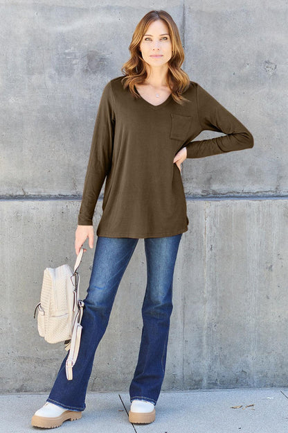 Basic Bae Full Size V-Neck Long Sleeve Top Carauana Store