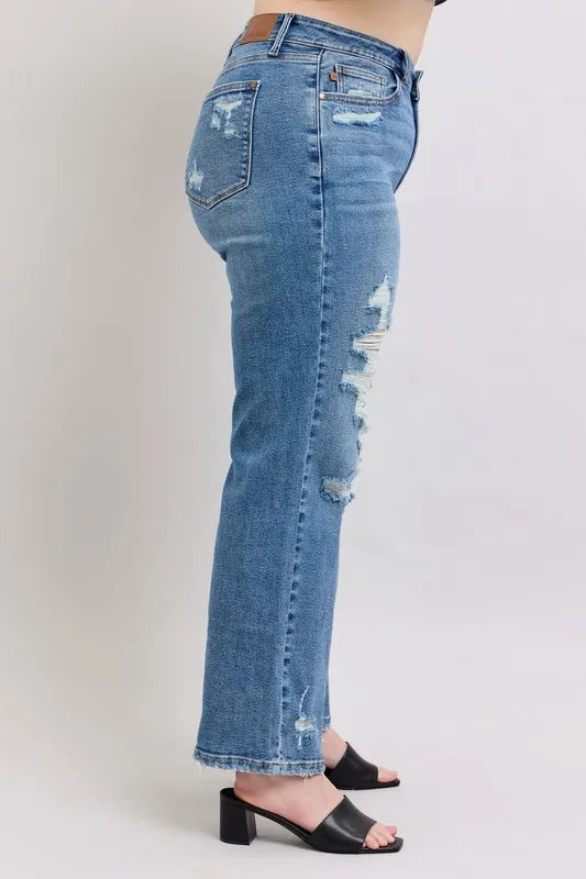 Judy Blue Full Size High Waist Heavy Destroy Straight Jeans Plus Size Carauana Store