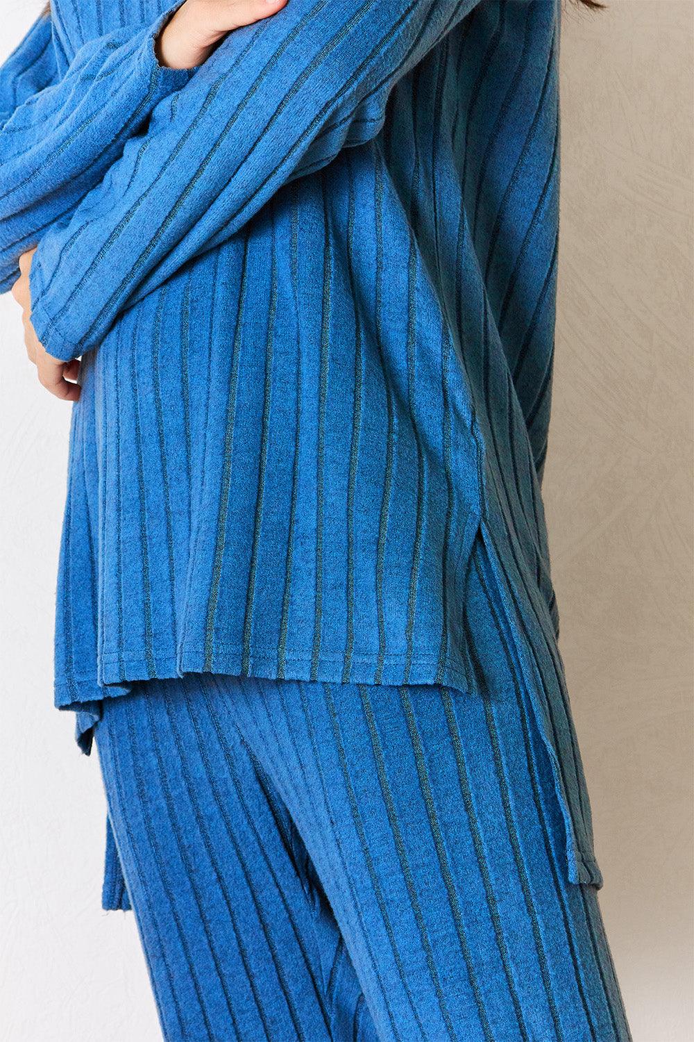 Basic Bae Full Size Ribbed Round Neck High-Low Slit Top and Pants Set Carauana Store