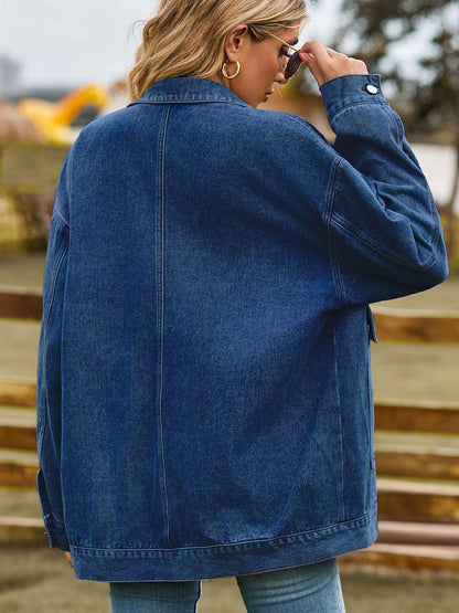 Dropped Shoulder Denim Jacket with Pockets Carauana Store
