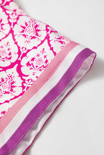 Pink Western Print Zipped Collar Short Sleeve Summer Blouse Top