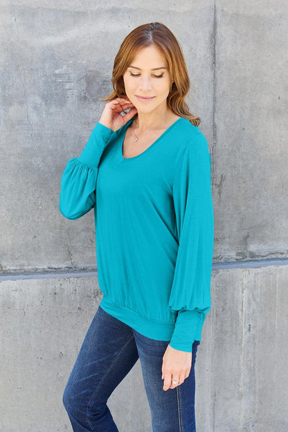 Basic Bae Full Size V-Neck Lantern Sleeve Blouse Carauana Store