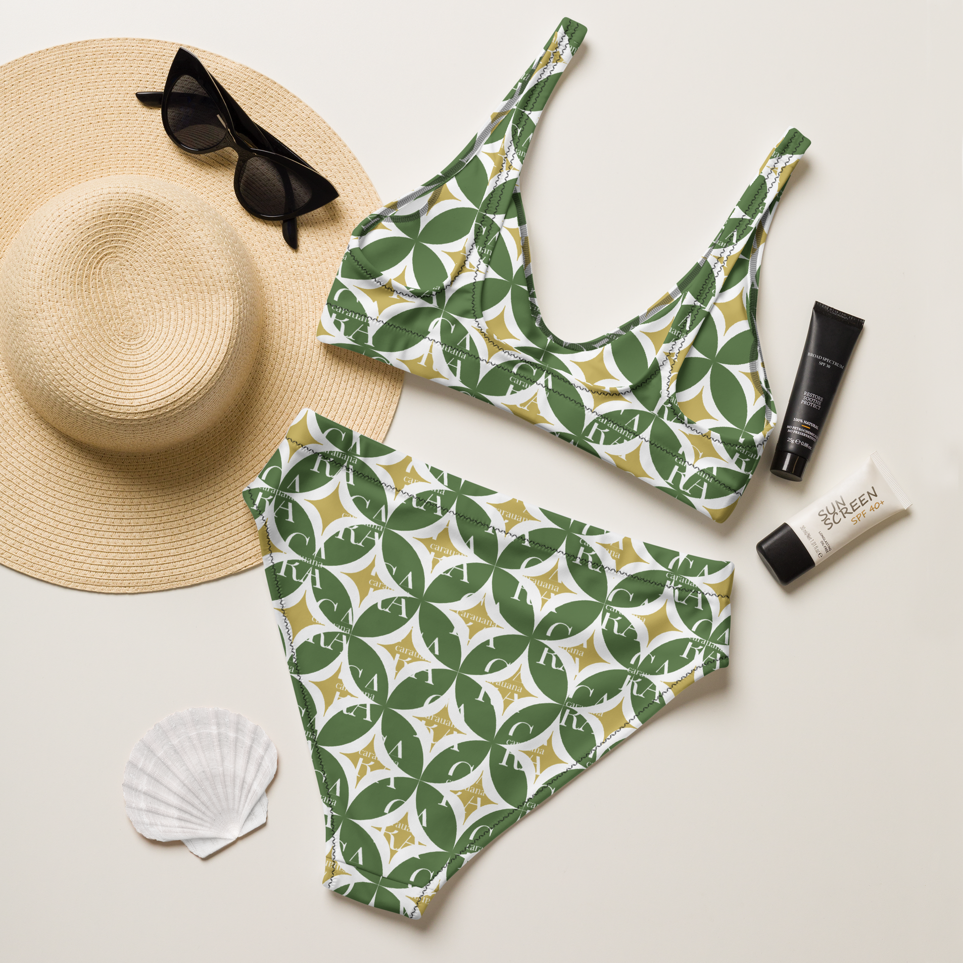 CaRaNaNa high-waisted bikini Green Pattern Carauana Store