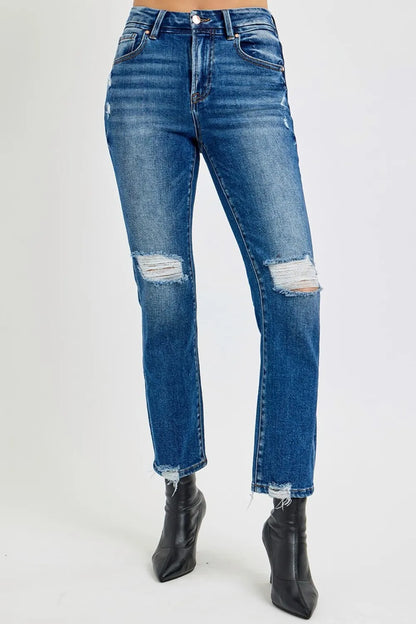 RISEN Full Size High Rise Distressed Crop Straight Jeans Carauana Store