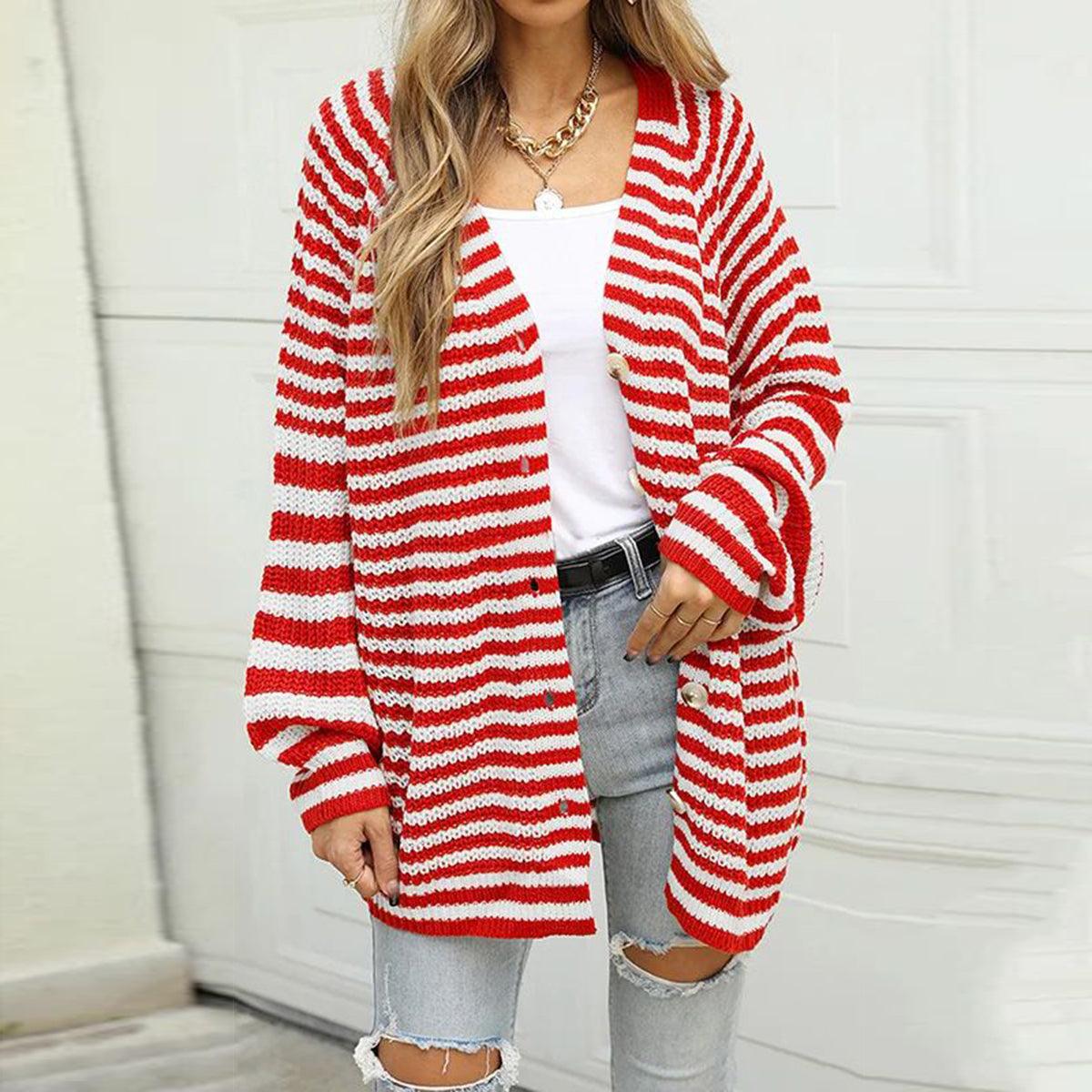 Striped Button Down Long Sleeve Cardigan Carauana Store