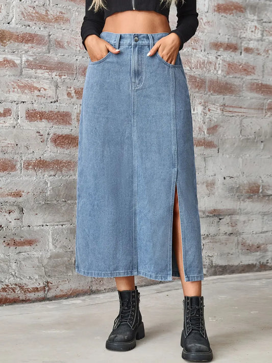 Slit High Waist Denim Skirt with Pockets Carauana Store