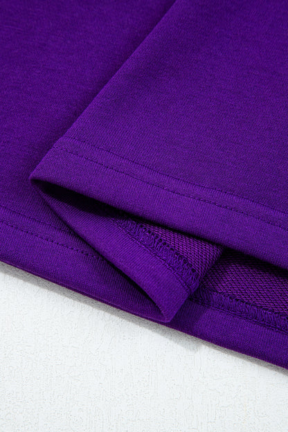 Tillandsia Purple Varsity Contrast Banded Sleeve Shift Sweatshirt Dress