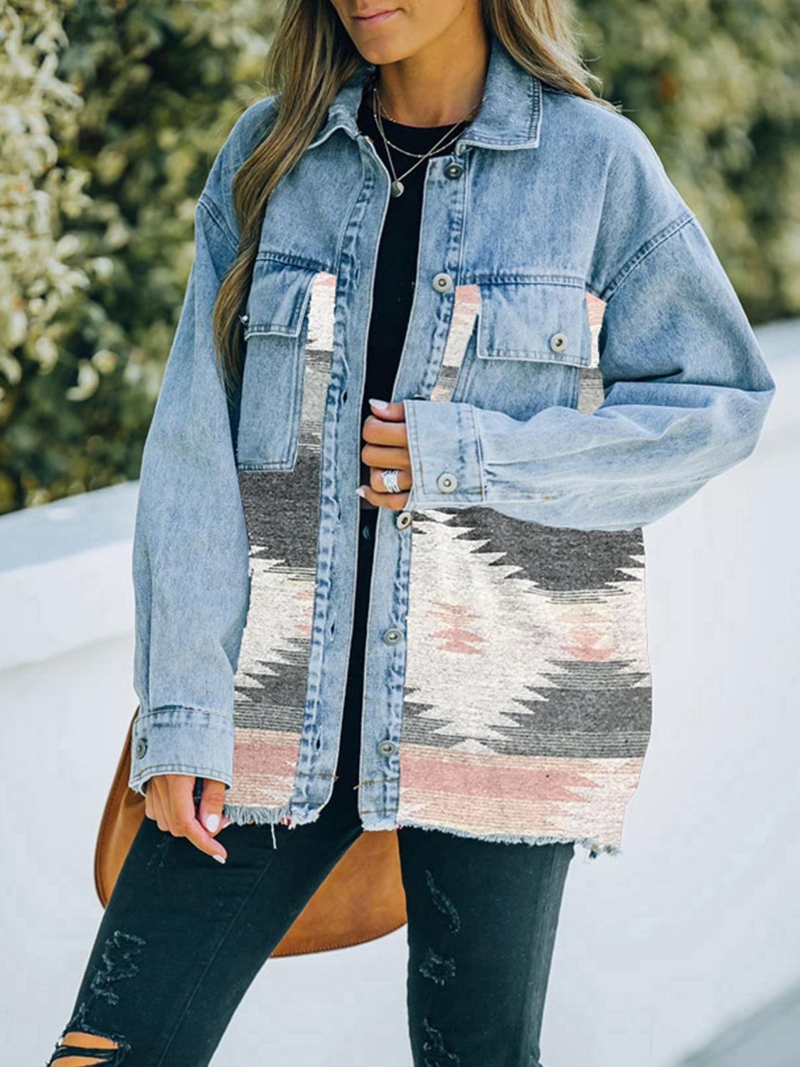 Collared Neck Dropped Shoulder Denim Jacket Carauana Store