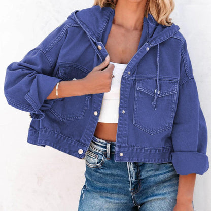 Hooded Dropped Shoulder Denim Jacket Carauana Store