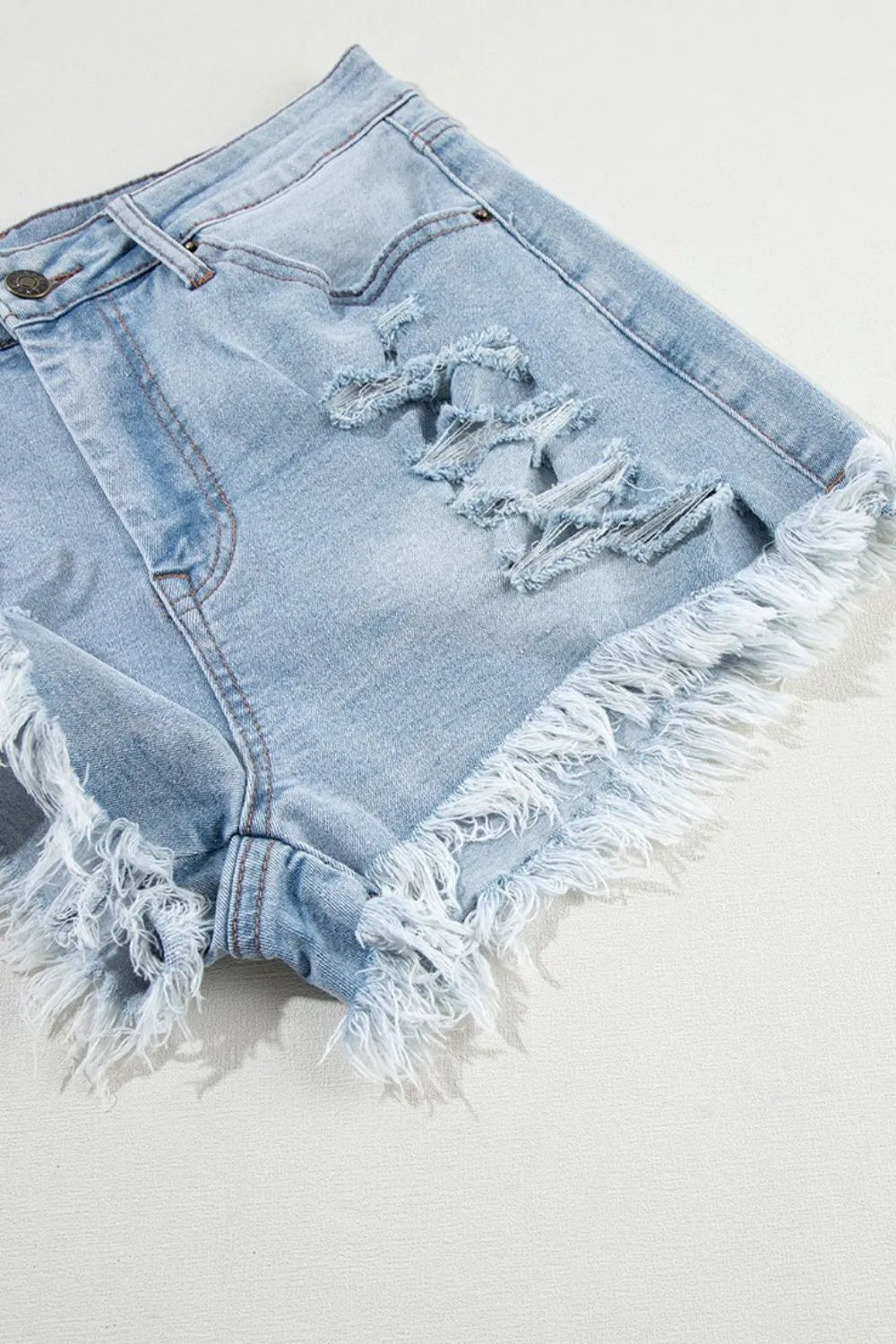 Distressed Raw Hem High Waist Denim Shorts Carauana Store