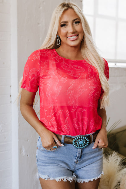 Red Western Girls Mesh T Shirt