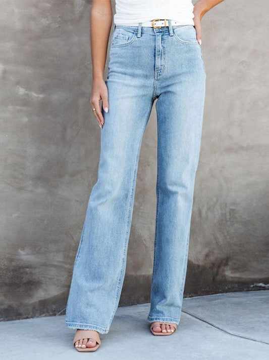 Washed Straight Leg Jeans Carauana Store