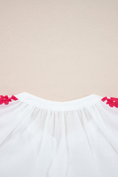 White Floral Embroidered Puff Long Sleeve Casual Shirt