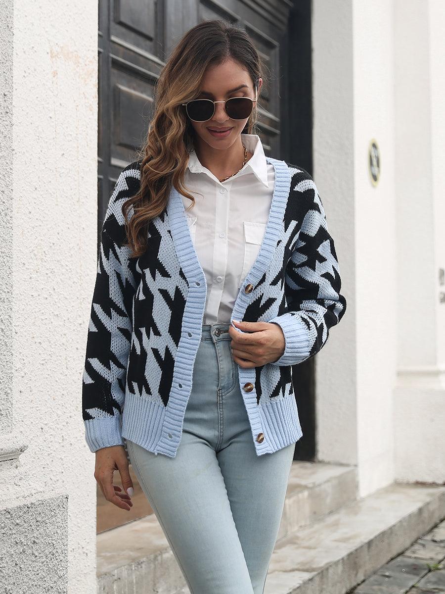 Houndstooth Button Down Cardigan Carauana Store