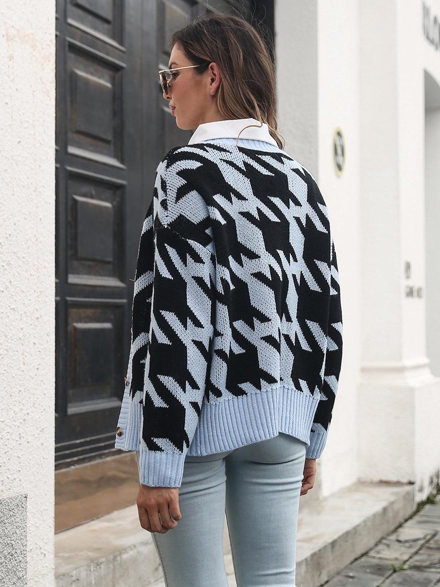 Houndstooth Button Down Cardigan Carauana Store