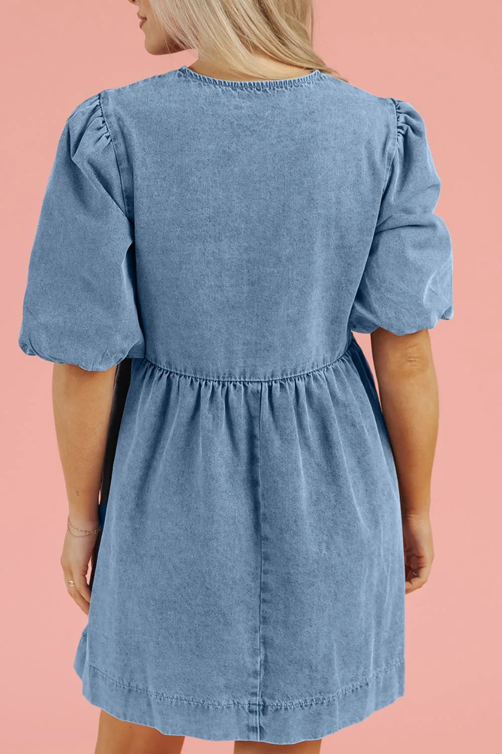 Bowknot Round Neck Half Sleeve Denim Dress Carauana Store