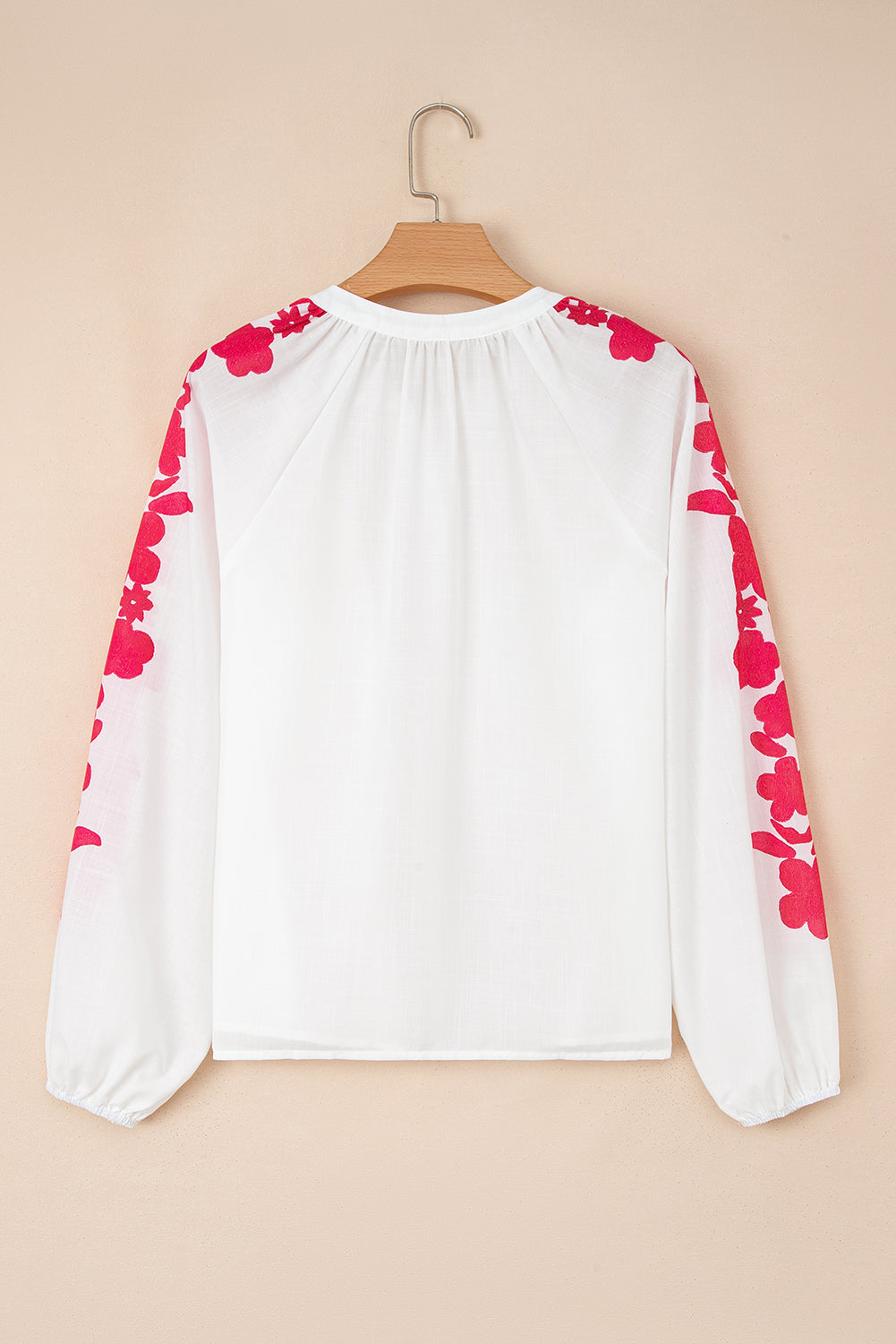 White Floral Embroidered Puff Long Sleeve Casual Shirt