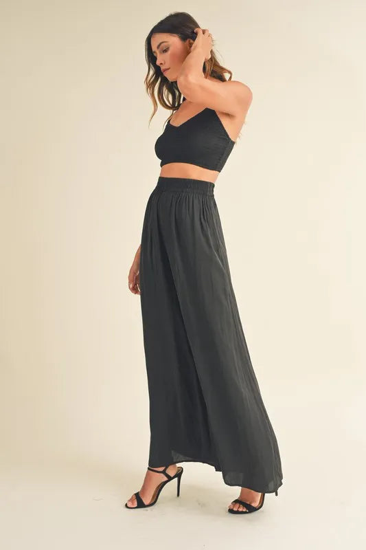 MABLE Smocked Bralette Crop Top and Wide Leg Pants Set Carauana Store